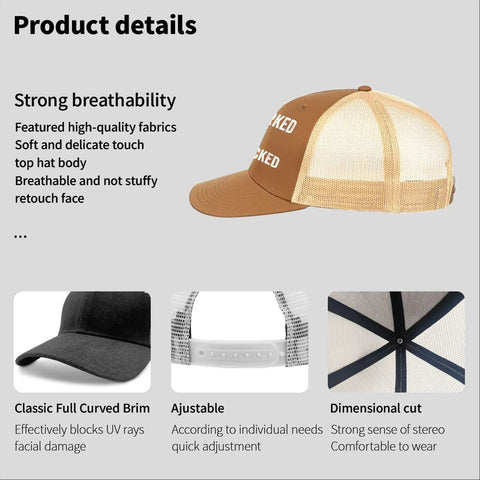Product details showing brown low profile distressed trucker cap for women, lightweight washed cotton baseball hat, side view