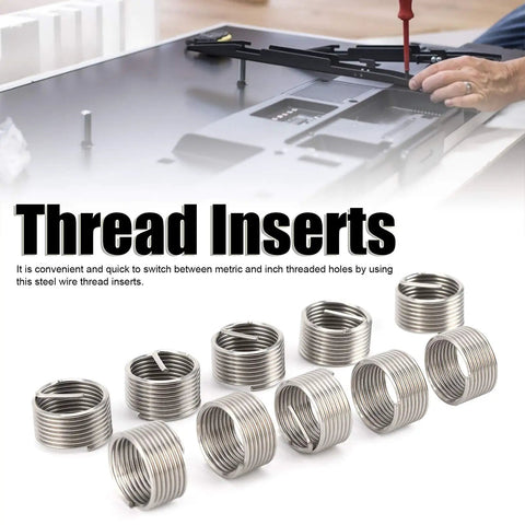 Premium 10pc Thread Repair Insert Kit For Metric Imperial Holes M16 1.5 Conversion Set With Wire Helicoil Style Inserts To Fix Damaged Stripped Screws Fast And Easy For Aluminum Alloy Metal Jobs, steel inserts shown