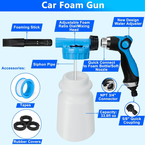 Go To Car Wash Kit With Foam Gun And Brush Mop Large Folding Bucket Blue shown with parts labeled in diagram