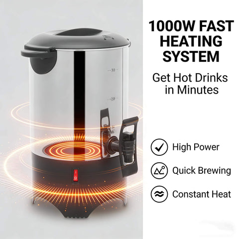 Big Capacity Electric Coffee Percolator Urn 5 Point 2 Liter 1000W Fast Heating Brews Up To 30 Cups Stainless Steel Hot Water Urn