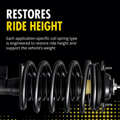 Image showing Quick Strut And Coil Spring Assembly 171141 Replacement For Ford F150 with text 'Restores Ride Height'