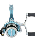 Top view of Spirex FG Spinning Reel With Propulsion Line Management System And QuickFire II showing dual handles and aluminum spool.