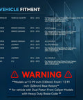 Vehicle fitment information for All In One Ceramic Brake Kit With 12.99 Inch Front Rotors And 12.91 Inch Rear Rotors Plus Ceramic Pads For Chrysler Town And Country Dodge Grand Caravan Journey And Ram C V 2012 2016 With Dual Piston Front Caliper shown.