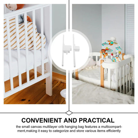 Crib Rail Lifter Kit for easy one hand up and down bed rails with smooth sliding track shown in nursery setting.
