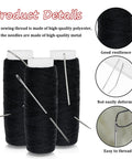 Three spools of black polyester thread with curved metal needles for Hair Wig Making Kit With 20 Pcs Curved C J Shape Needles And Black Polyester Thread Portable Sewing Set For Hand Sewing Hair Extensions Includes Thread Case For At Home Or On The Go.