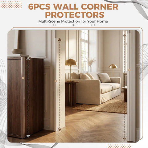 Bang For Your Buck Wall Corner Protector And Self Adhesive Clear Plastic Edge Guard Keep Your High Traffic Spots Tight With Solid Scratch Defense And Quick Peel Application 6 Pack, shown in a living room setting.