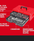 256 Piece Mechanics Tool Set With 72 Tooth Low Profile Ratchet And 2 Drawer Tool Box Pro Grade All In One Kit open view