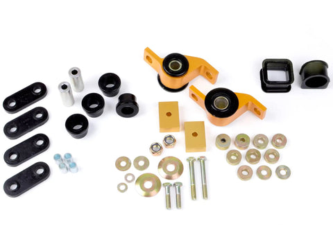 Rock Solid Front Suspension Bushing Kit For 2002 To 2007 Subaru Impreza WRX STI showing synthetic elastomer and steel components.