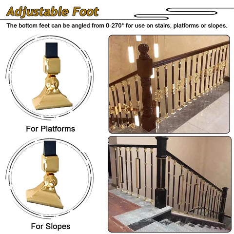 Hella Durable Adjustable Aluminum Balusters And Stair Spindles Set Of 8, showcasing adjustable feet for stairs and platforms.