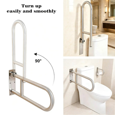 Foldable 24 Inch Stainless Steel Grab Bar for Toilet and Shower Wall Mounted Safety Bar 1.25 Inch Diameter supports 300 lbs
