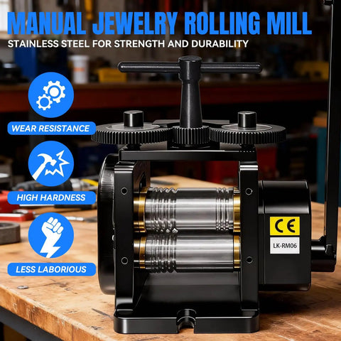 Manual Jewelry Rolling Mill Machine With 90mm Flat Rollers And 4 To 1 Gear Ratio For DIY Jewelry Making And Metalworking
