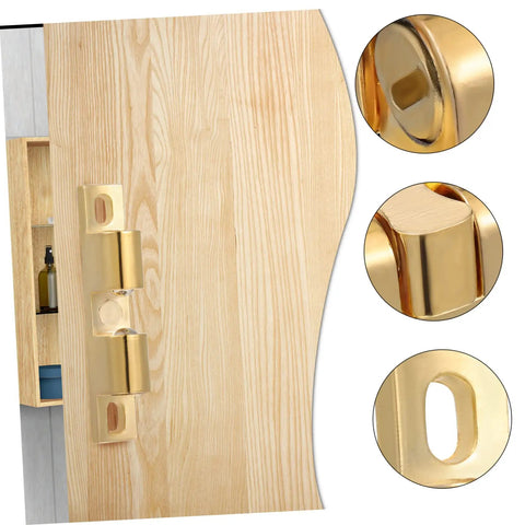 Heavy Duty Cabinet Latches Set 24 pcs golden finish brass ball tension latches on wooden door with close-up details