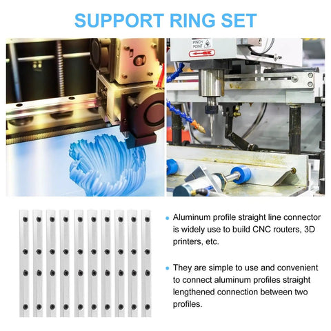 Rock Solid Aluminum Profile Connector Bracket Set For 3D Printers And Cnc Routers Heavy Duty Zinc Plated hardware in support ring set.