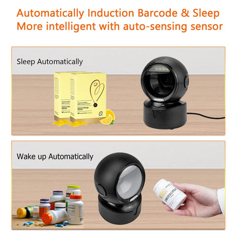 Automatic Omnidirectional Desktop Barcode Scanner Hands Free USB Wired QR Code Reader For 1D 2D Barcodes in use