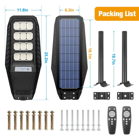 Two Pack 200W Solar Street Lights With Motion Sensor Dusk To Dawn 10000LM Bright Outdoor Flood Lights IP65 Waterproof components