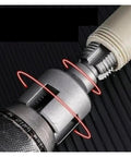 Heavy Duty PVC Pipe Threader cuts internal and external threads, showcasing its metal design and connection to a PVC pipe.