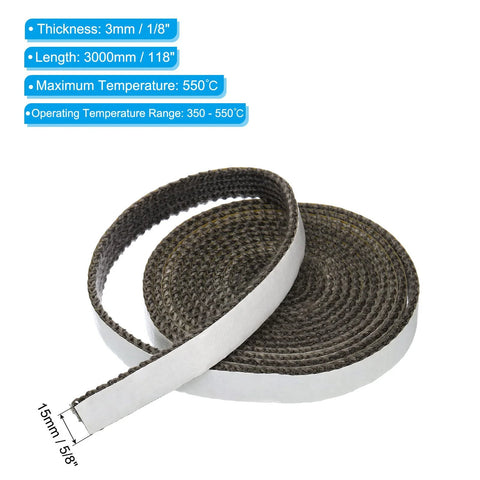 PATIKIL wood stove gasket, graphite fiberglass flat self-adhesive seal, black, rolled, 5/8 in x 1/8 in x 118 in