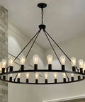 Rustic Wagon Wheel Swing Arm Chandelier 40 Inch 20 Light Farmhouse Ceiling Fixture with metal wheel frame