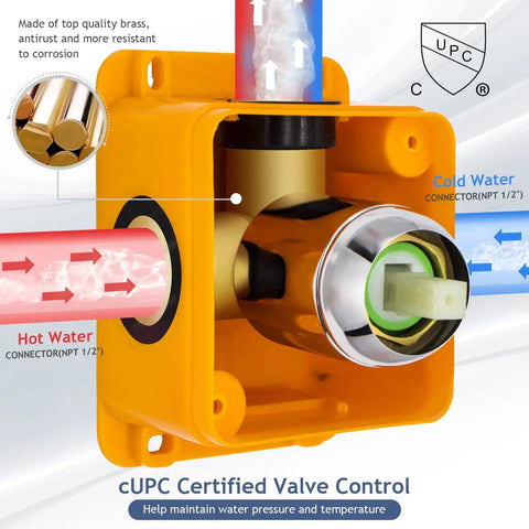 cUPC certified valve control for Massive 10 Inch Rain Shower Head and 5 Settings High Pressure Handheld Shower System