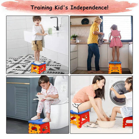 Toddler Folding Step Stool For Bathroom Sink Helper Rock Solid Non Slip Base Easy Nifty Fold Down Design Super Secure Lock Handle Smooth Ride Red And Blue Duo Pack For Home Organization