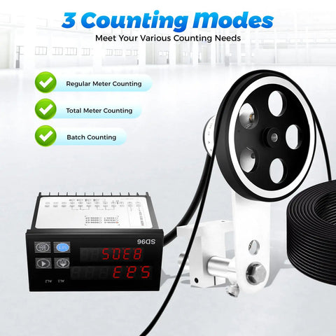 Slick Digital Roller Length Counter Loaded With Dual Relay Outputs And Dead Simple Setup Measures Feet Inches Meters Or Yards Up To 999999 Units For Killer Cutting Operations