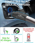 Tough As Nails Nacs To J1772 Charging Adapter For Electric Vehicles 80 Amp Portable Tesla connector shown with AC chargers compatibility.