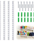 Four Pack 25 Inch Adjustable Closet Track Shelving System Rails Built To Last Heavy Duty Dual Track Wire Shelving, installation kit shown