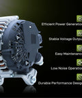 12V 130A Alternator With 7-Groove Pulley For Armada Frontier Pathfinder Titan Xterra QX56 Equator 2007-2019 SUV Fitment, Beefed-Up Electrical Upgrade For 2008-2019 Models 11256 23100 ZH00A ZH00B TG15C113 shown with features listed