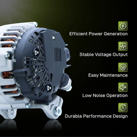 12V 130A Alternator With 7-Groove Pulley For Armada Frontier Pathfinder Titan Xterra QX56 Equator 2007-2019 SUV Fitment, Beefed-Up Electrical Upgrade For 2008-2019 Models 11256 23100 ZH00A ZH00B TG15C113 shown with features listed