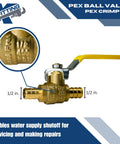 Crimp Half Inch Pex Ball Valve Set, 10 Pieces, brass 1/2 in valve, Pex B crimp compatible, for water and heating, ANSI NSF 61 ASSE 1061