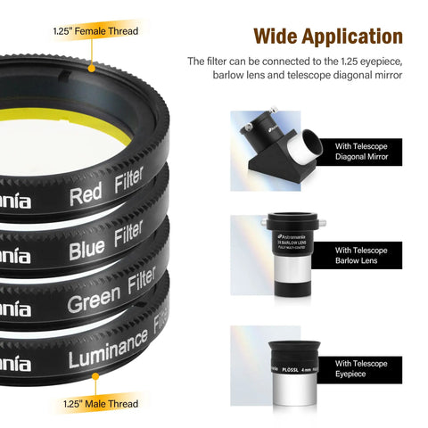 LRGB 1.25 Inch Filter Set For Monochrome CCD Cameras With Luminance Red Green Blue Filters And UV IR Blocking stack view