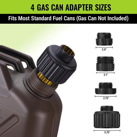 Boss Built Electric Fuel Transfer Pump With Auto Stop Sensor Plus Buzzer Sound And 3.8 Gpm Output For Zero Drip Gas Transfers and Garage Ready Workflows with gas can adapter sizes shown.