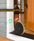 33 Feet Weather Stripping Door Seal Kit With 1/2 Inch Wide By 1/4 Inch Thick High Density Foam Tape And Adhesive Rubber Strip For Door Soundproofing And Window Insulation Stops Drafts And Boosts Energy Savings In Black used on a door illustrating air flow prevention.