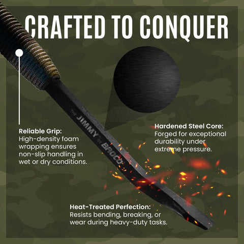 Crafted Tactical Beefy 10.5 Inch Pry Bar EDC Rescue Breaching Tool with heat-treated steel and textured grip