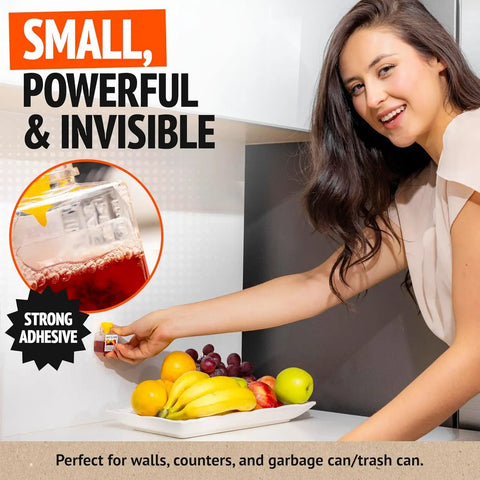 Indoor Fruit Fly Trap Killer Station With Natural Liquid Bait For Kitchen Counters Trash Cans And Pantry Food Fast Acting Pest Control That Works Like A Dream Total Game Changer Four Pack Bundle used near fruit on counter.