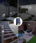 4 Pack Solar Fence Post Lights Black Modern Outdoor Wall Mount LEDs 8 LEDs 5W Equivalent 6000K Daylight White IP65 Waterproof