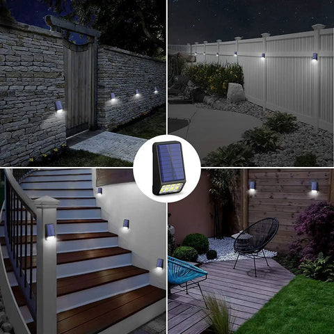 4 Pack Solar Fence Post Lights Black Modern Outdoor Wall Mount LEDs 8 LEDs 5W Equivalent 6000K Daylight White IP65 Waterproof