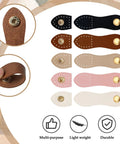 Colorful 15 Piece Leather Snap Buckles Set For Purses And Bags, Sew On Button Closures in five vibrant colors with pre-drilled holes.