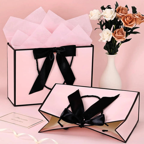 Medium Gift Bag With Handles For Every Occasion, 12.6x9.8x4.3 Inches Black Pink Gift Bag Includes Two Tissue Papers And One Card.