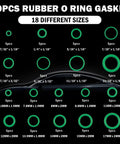 195 Piece O Ring Assortment Kit For Car Air Conditioning Systems With Multi Size O Rings And Gaskets displaying 18 sizes.