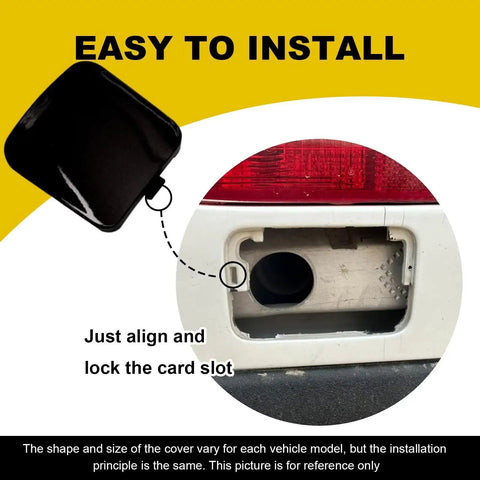 Image showing the installation of Toyota RAV4 Front Bumper Tow Hook Cover Silver Replacement 2012 2013 7th Gen Models 53286 0R040 53285 0R040 Tow Eye Cap Trailer Cover Plug And Play Durable Finish Weather Resistant Plastic Cap Fits Perfectly With OEM Look No Drill Required Easy Fit in the bumper slot.