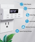 Slick Countdown Timer Outlet Pair Featuring One Touch Digital Dual Plug With Massive Backlit LCD Display showing countdown and controls.