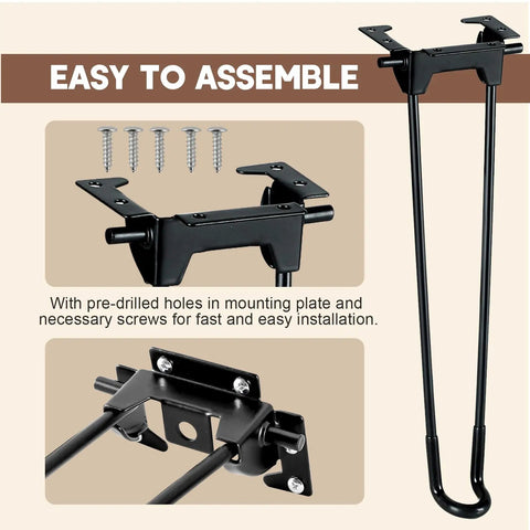 Hella Sturdy 12.6 Inch Foldable Hairpin Table Legs Built Solid Steel Furniture Supports installation with pre-drilled holes.