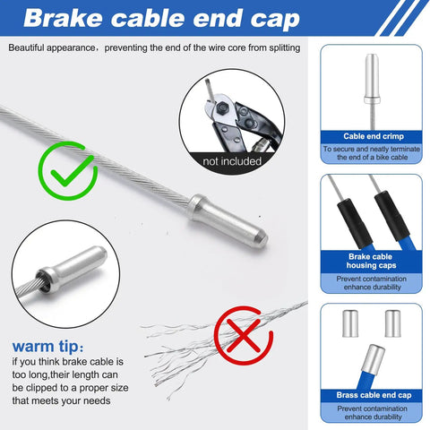 Illustration showing brake cable end cap with tips and diagrams for BMX Gyro Brake Cables Kit Front And Rear Upper And Lower.