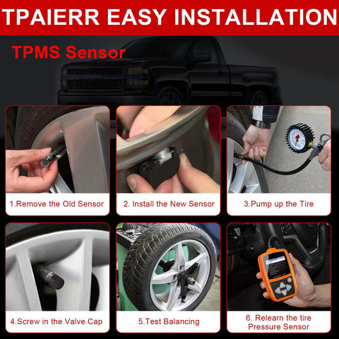 Solid Heavy Duty TPMS Tire Pressure Sensors With No Sweat Relearn Kit For Chevy Silverado Gmc Buick Cadillac 315 Mhz installation steps