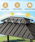 8x6 Grill Gazebo With Double Galvanized Steel Roof Hardtop Canopy Side Shelves And Ceiling Hook showcasing double roof design