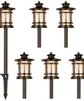 Low Voltage LED Landscape Path Light With Crackled Glass Shade 3.4W 155LM 12V To 15V Wired Outdoor Walkway Light 6 Pack
