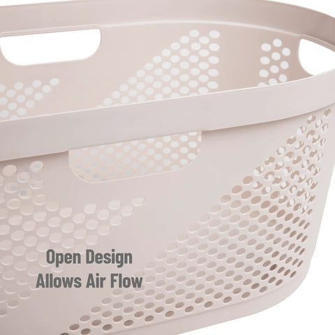 Close-up of 40 Liter Laundry Basket With Lightweight Plastic Build Ivory Wicker-Look Hamper showcasing ventilated design