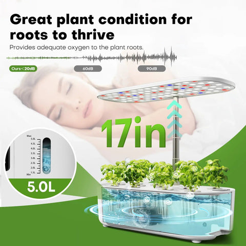 Dope Indoor Hydroponics Garden Kit With 12 Growing Pods Grow Light LCD Touch Panel 17 Inch Height Space Saving Planter