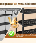 Comparison image highlighting Heavy Duty Metal Shoe Shelf For Up To 30 Pairs against inferior shoe rack designs.